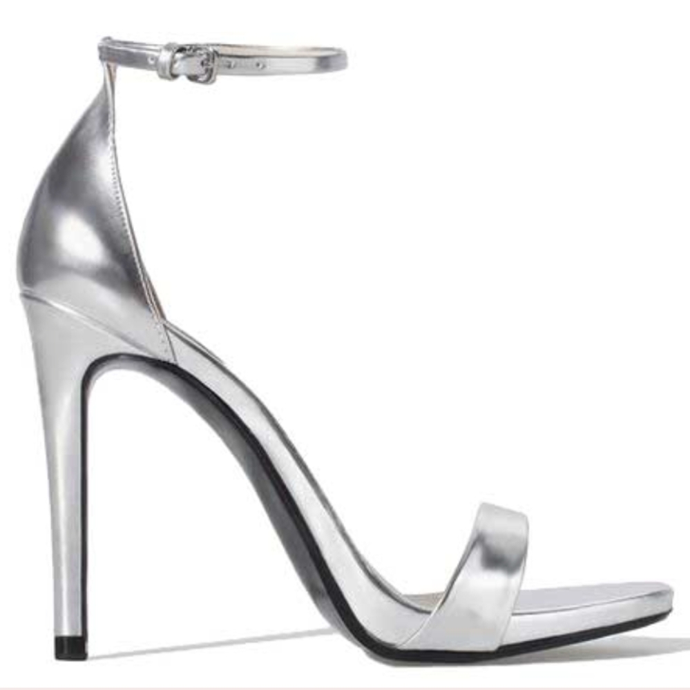 Zara Metallic Silver Open-Toe Ankle-Strap Heels